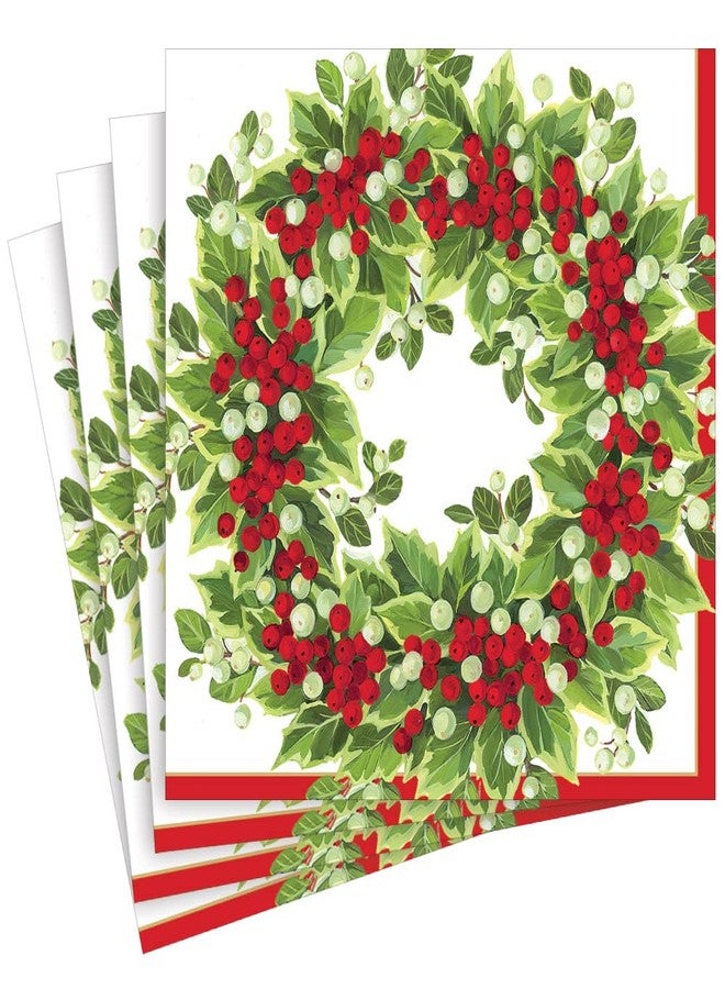 Caspari Holly and Berry Wreath Paper Dinner Napkins - 20 Per Package - Image 1